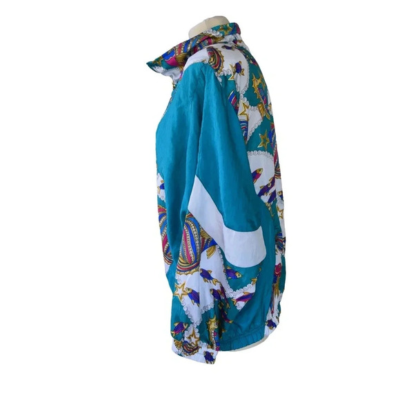 Vintage 80s Lavon Sport Full Zip Windbreaker Jacket Fish Nylon Teal Size Small - Picture 5 of 8